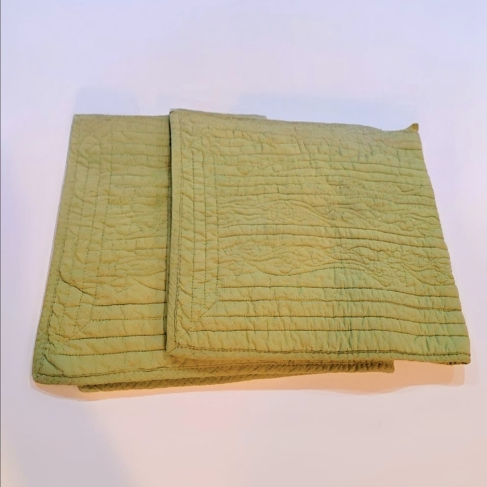 Olive Green Quilted Pillow Sham Set 2